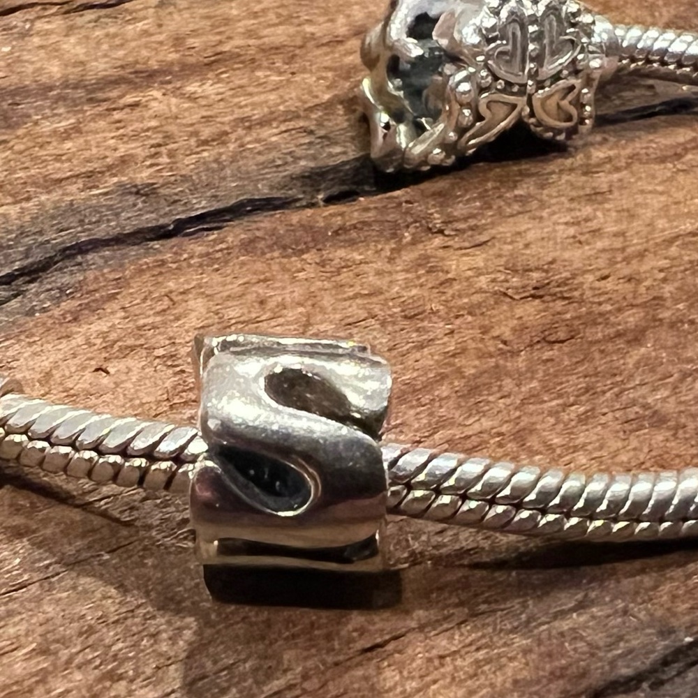 European 925 Bead Letter S Charm Spacer Sterling Silver Alphabet